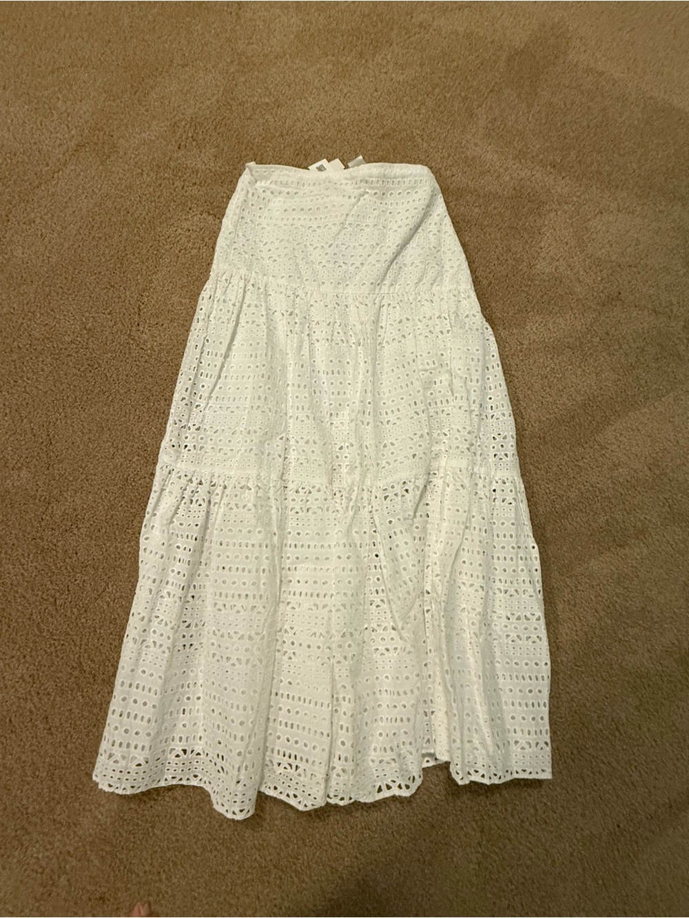 Zara White Eyelet Tiered Maxi Skirt